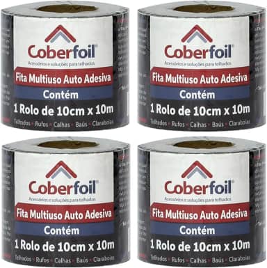 Kit 4 Manta Asfáltica Colante Multiuso Metalizada 10cmx10m Auto Vedação para Telhados Calhas Rufos Alta Resistência e Durabilidade Vazamentos Vedação Refletiva Aluminizada