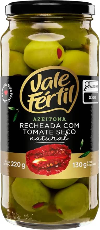 Azeitona Verde em Conserva com Recheio de Tomate Seco Vale Fértil Vidro 130g