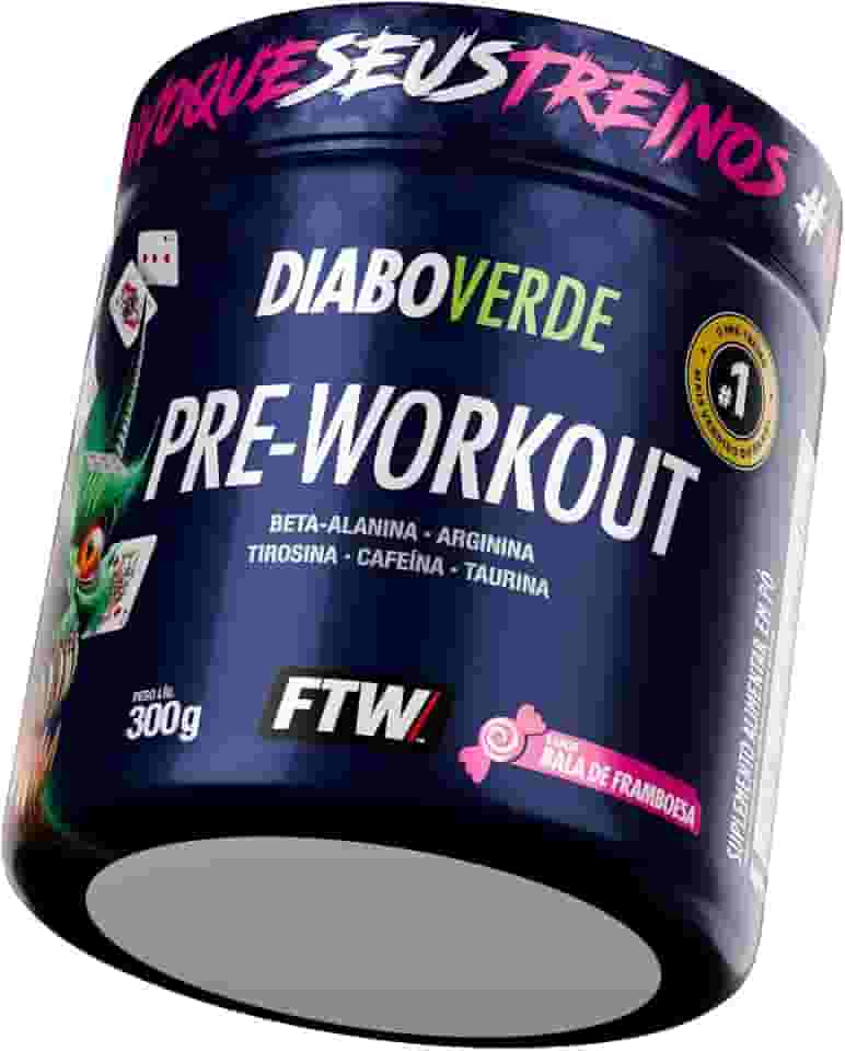 FTW Pré-Treino Diabo Verde em Pó com Cafeína, Aminoácidos Beta‑Alanina e Arginina para Treinos e Atividades Físicas - Pote 300 g (Bala de Framboesa)