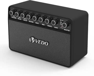 VEDO 20W Amplificador de Guitarra Elétrica Mini Portátil com Bluetooth e Entrada para Fones de Ouvido - Modos Clean e Distortion, Equalizador de 3 Bandas e Efeitos Delay e Reverb - Alto-Falante de 3