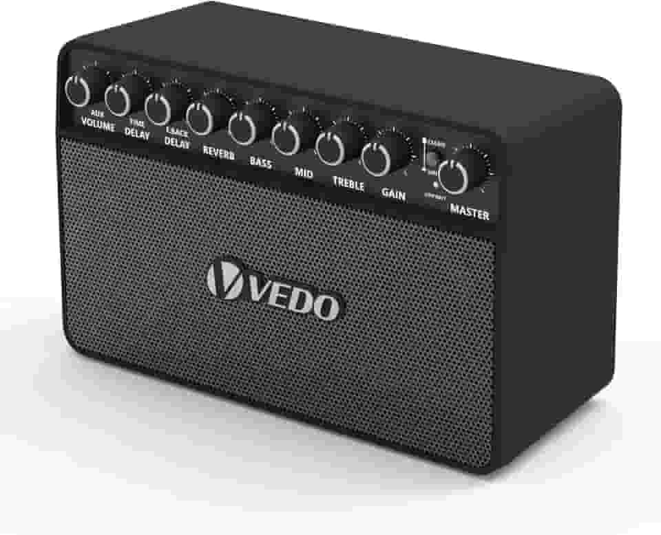 VEDO 20W Amplificador de Guitarra Elétrica Mini Portátil com Bluetooth e Entrada para Fones de Ouvido - Modos Clean e Distortion, Equalizador de 3 Bandas e Efeitos Delay e Reverb - Alto-Falante de 3