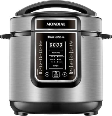 MONDIAL Panela de Pressão Elétrica Digital 6L, Preto/Inox, 1000W, 110V - PE-60-6L-I