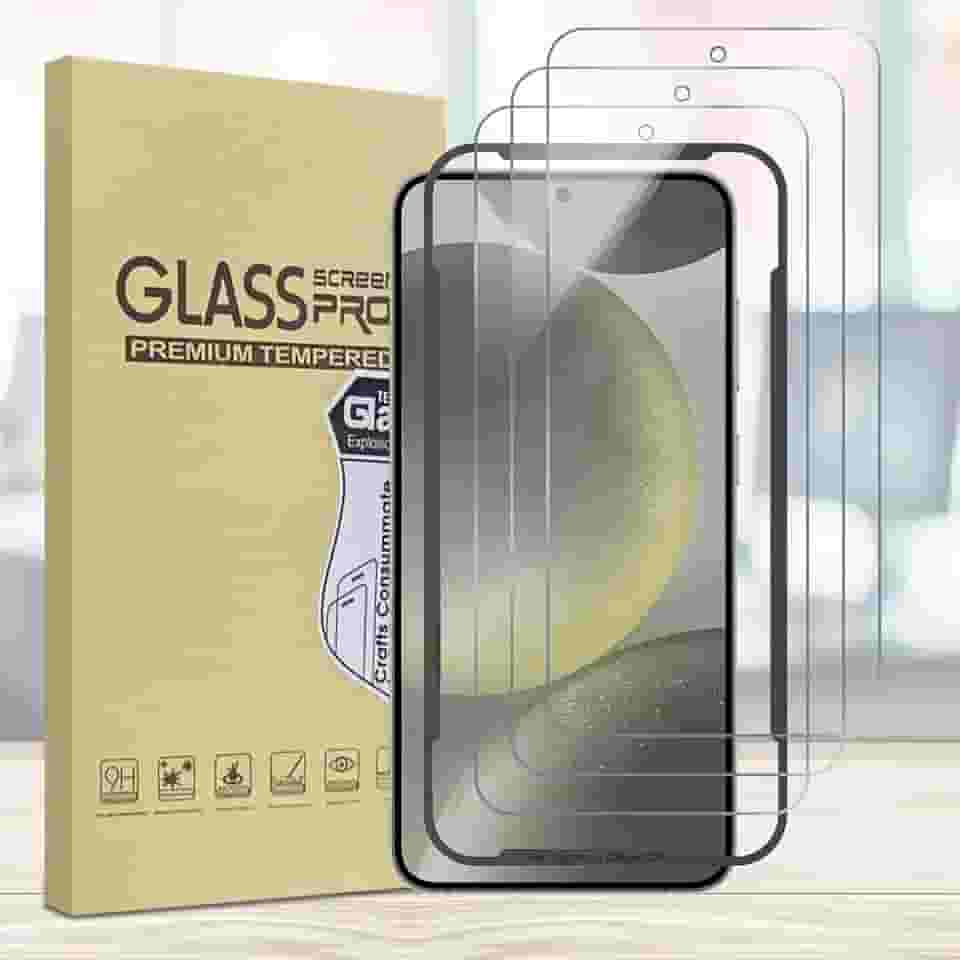 Pacote com 3 protetores de tela compatíveis com Galaxy S24 Plus com moldura de instalação, vidro temperado de dureza 9H antiarranhões, sem bolhas, compatível com capas
