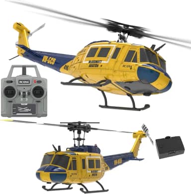 Helicóptero de controle remoto UH-1 de 315 mm para adultos Expert 6CH C032 RC Heli Maintain Altitude Brushless Motor/Posicionamento de fluxo óptico/Fly Upside Down 3D Rolling RTF Amarelo
