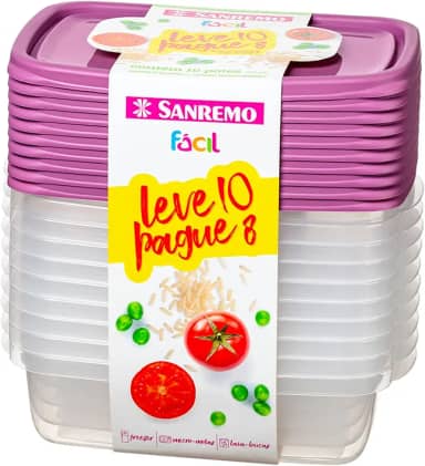 Sanremo - Kit com 10 Potes Plásticos Quadrados de 785mL, Linha Fácil