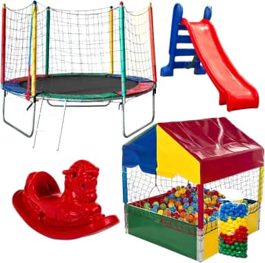 Kit Rotoplay Pula Pula 2,30m + Piscina de Bolinhas 1,00m + Pacote 500 Bolinhas + Escorregador Médio + Gangorra 1 Lugar
