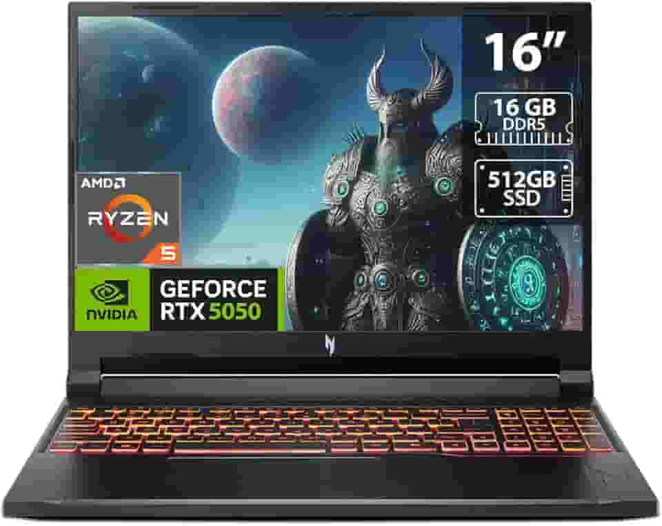 Acer Nitro V 16 Notebook Gamer, AMD Ryzen 5, 16' WUXGA 180Hz, RTX 5050 8GB, 16GB RAM DDR5, SSD 512GB, Windows 11, Preto, ANV16-42-R309
