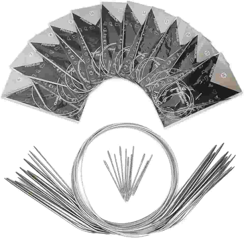 UCDRMA Conjunto de Agulhas de Tricô Circulares 32 Pol. Kit de Tricô de Meia para Iniciantes, Agulhas de Tricô de Metal Magic Loop 11 Tamanhos Agulhas de Tricô Redondas com Cabo Agu (11 Tamanho 1,5-5,5