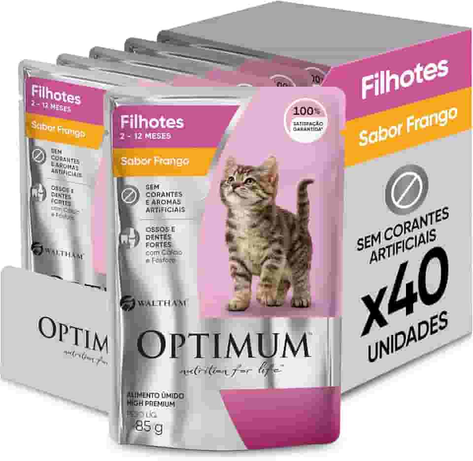 Pack Ração Úmida Optimum Sachê para Gatos Filhotes Frango 85 g - 40 unidadaes