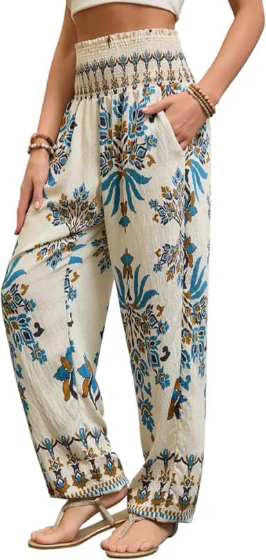 Calça feminina harém, hippie boho, cintura alta, calças de ioga com bolsos