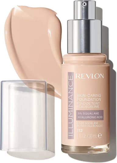Revlon Base líquida Illuminance para cuidados com a pele, ácido hialurônico, fórmula hidratante e nutritiva com cobertura média, 113 bege marfim, 30 ml
