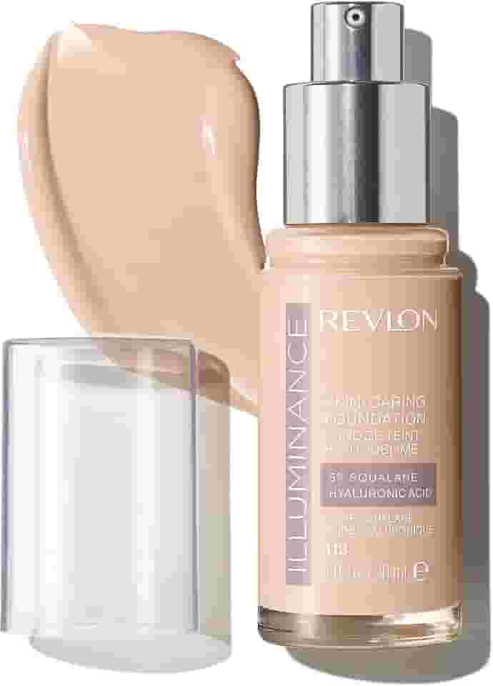 Revlon Base líquida Illuminance para cuidados com a pele, ácido hialurônico, fórmula hidratante e nutritiva com cobertura média, 113 bege marfim, 30 ml