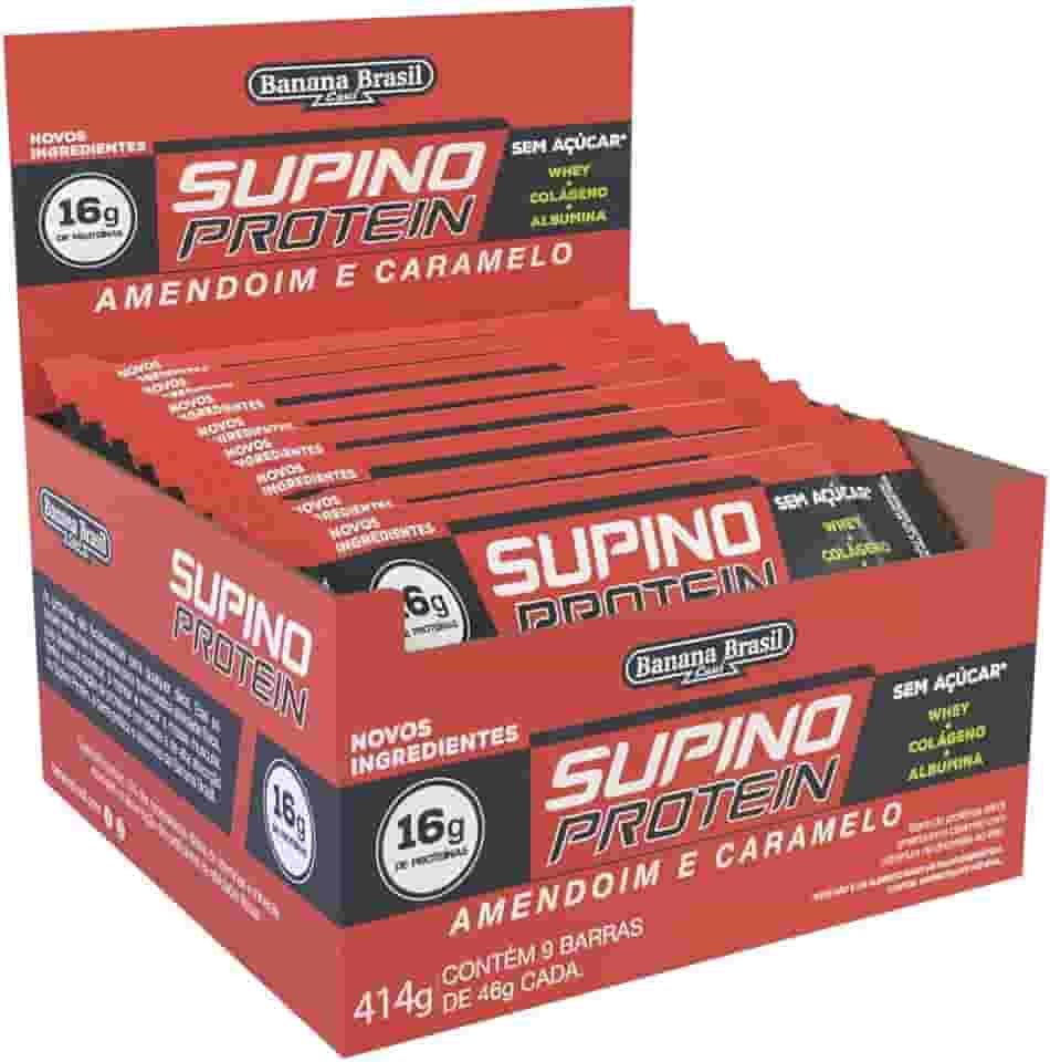 Banana Brasil Display Supino Protein Amendoim Com Caramelo Max Caixa Com 9 Unidades De 46G