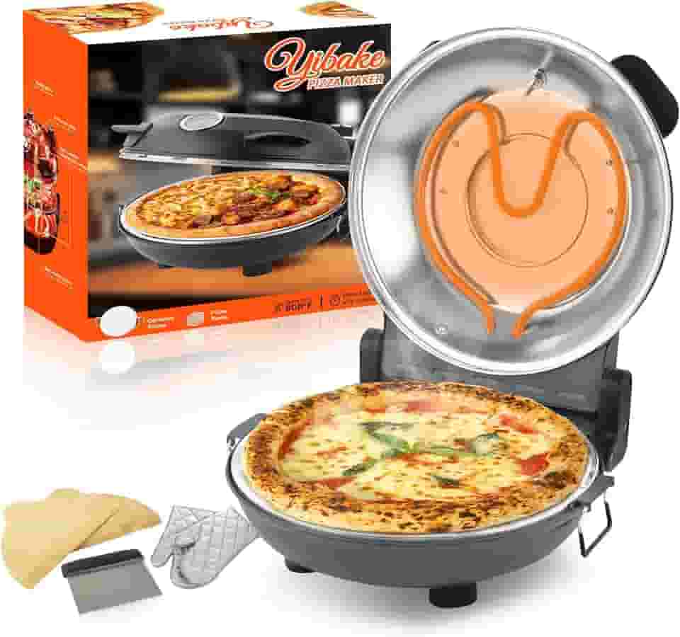 Forno elétrico de pizza de 30,5 cm – Máquina de pizza de bancada com pedra cerâmica, aquece até 426 °C, forno portátil de pizza interno para pizzas caseiras, cinza
