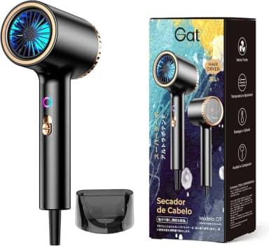 Gat Secador de Cabelo Profissional, 2000W, 3 Temperaturas Quente e Frio, Compacto e Portátil, Ideal Para Viagem e Uso Familiar, Anti-Frizz, Secagem Rápida, Design Moderno (Preto, 127V)