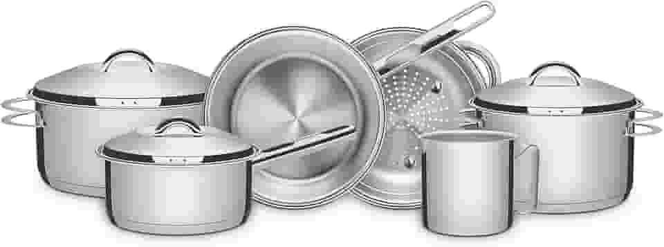 Jogo de Panelas Tramontina Solar em Aço Inox com Fundo Triplo e Tampas de Inox 6 Peças