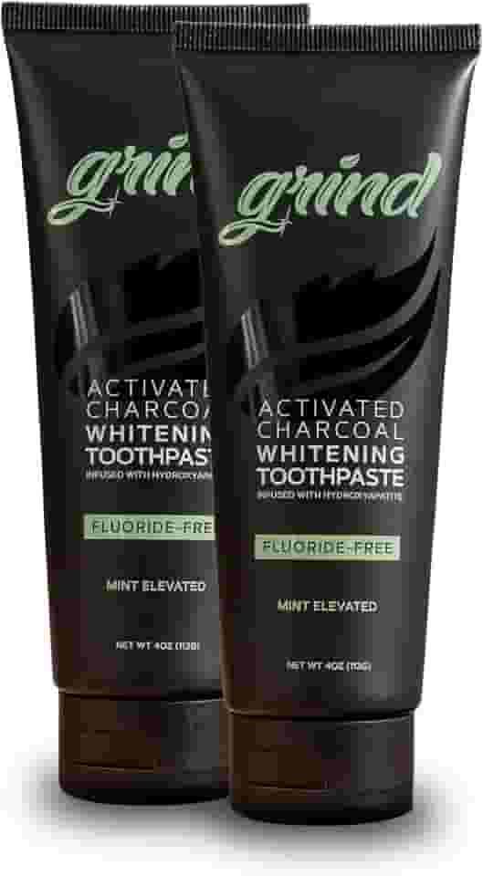 Grind Pasta de dente de hidroxiapatita sem flúor, teobromina, carvão ativado, clareamento, recomendado por dentistas, natural, feito nos EUA, 113 g, pacote com 2