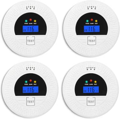 Pacote com 4, detector de fumaça e monóxido de carbono, detector de fumaça combo de detector de monóxido de carbono com botão de teste, display digital, alarme de 85 dB para casa e escritório