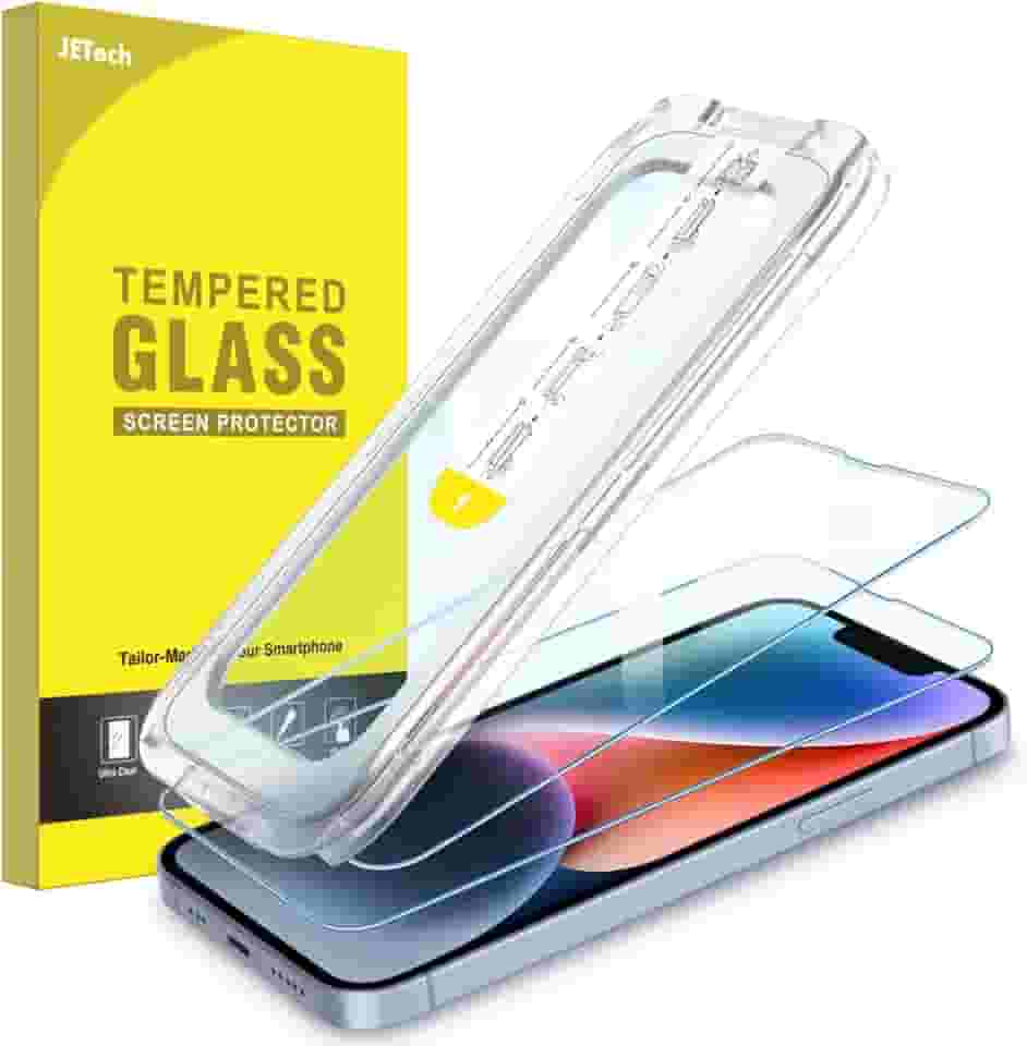 JETech Película de Vidro Temperado Instalação Um Toque para iPhone 16e 2025, iPhone 14 6,1 Polegadas, Protetor de Tela, Kit Ferramentas de Alinhamento Automático, Pacote de 2