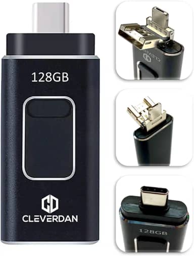 Pen drive USB 3.0 4 em 1 para iPhone e Android de 128 GB – Compatível com todos os seus dispositivos! iPhone iPad, Samsung, Moto Pixel, PC, Mac (backup fácil e armazenamento externo + aplicativo iOS
