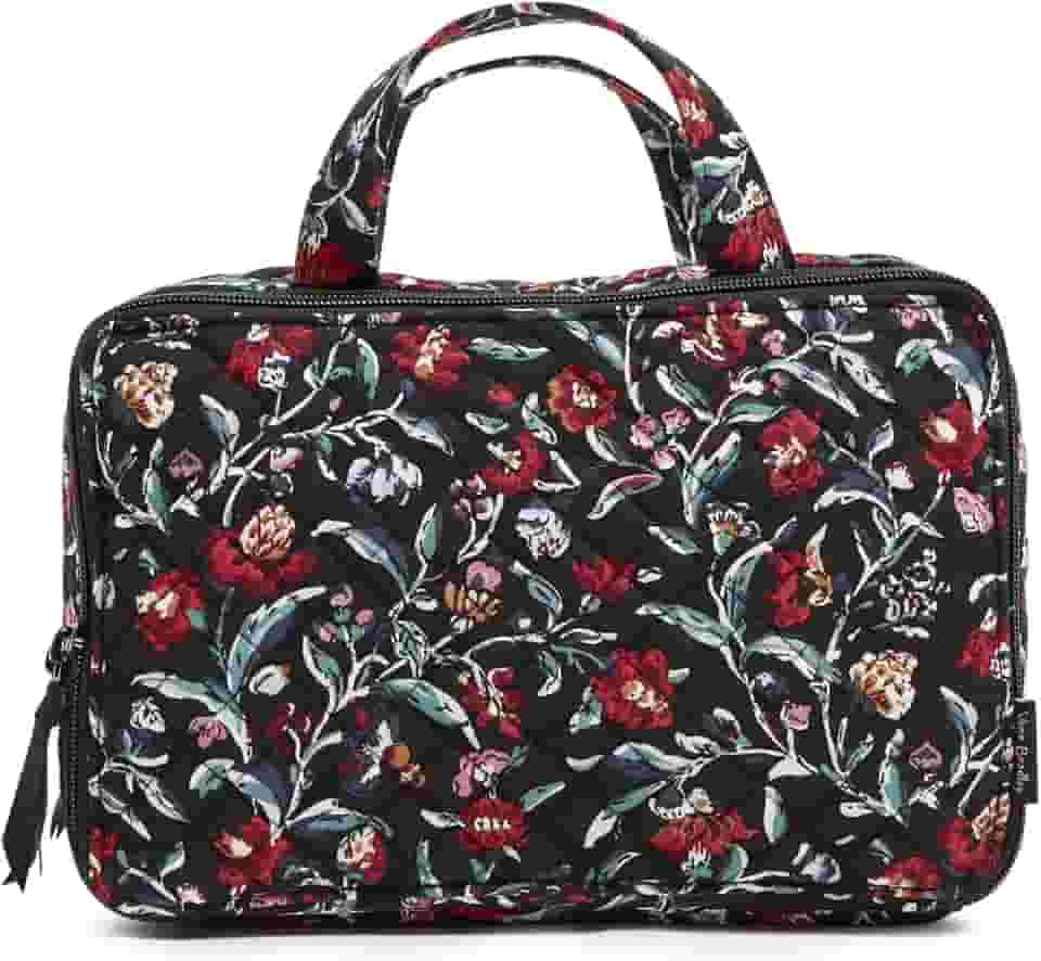 Vera Bradley Estojo organizador de maquiagem de viagem Ultimate Cotton Perennials Noir, Perenes Noir