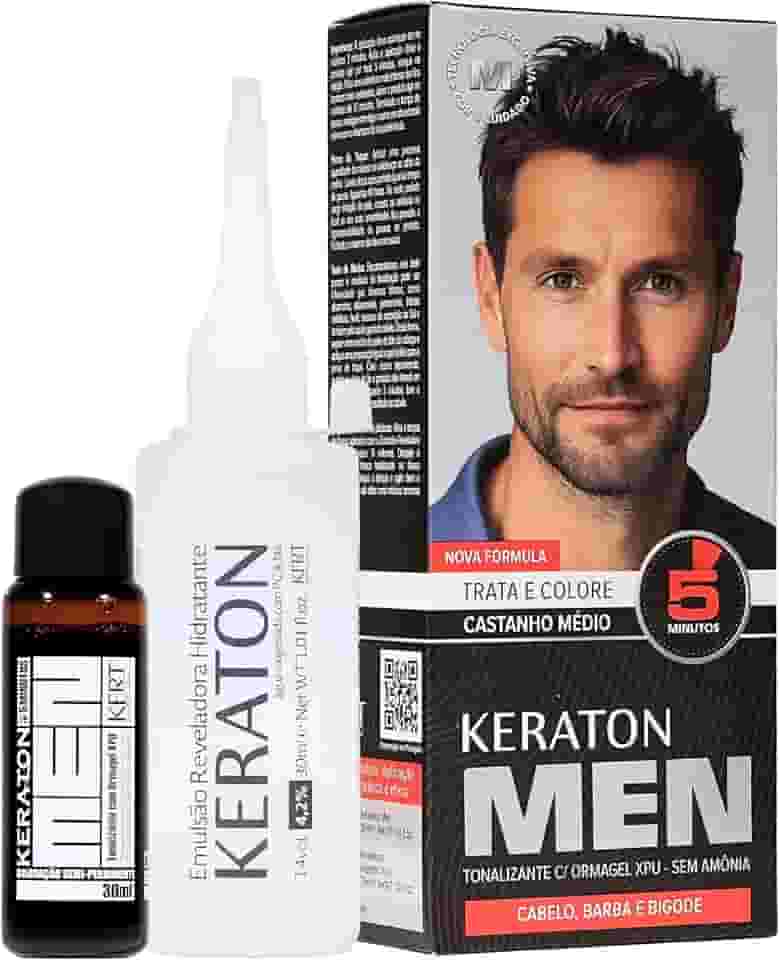 Keraton Coloração Semi-Permanente Em Creme Para Cabelos Sem Amônia Com Cistina Para Cabelos Masculino Com Ormagel Xpu® Men 30Ml Castanho Médio