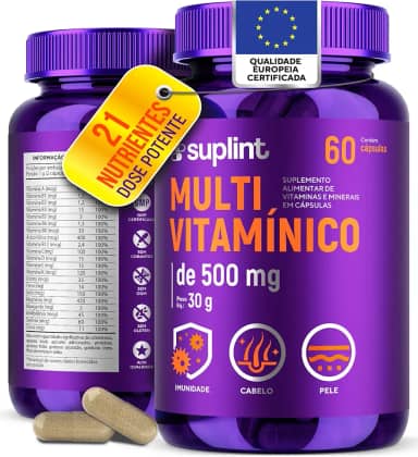 Multivitamínico 500 MG com Vitaminas A, C, D3, E, K1, Complexo B, Zinco e Cromo | 21 Ingredientes em Cápsulas Veganas | Para Adultos | Desenvolvido na Holanda | 60 Cápsulas