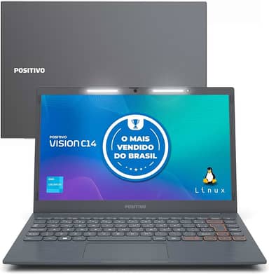 Notebook Positivo Vision C14 Lumina BAR Celeron, 8GB 128GB eMMC, Tela 14 Polegadas HD Antirreflexo, Linux, Tecla Link - Cinza