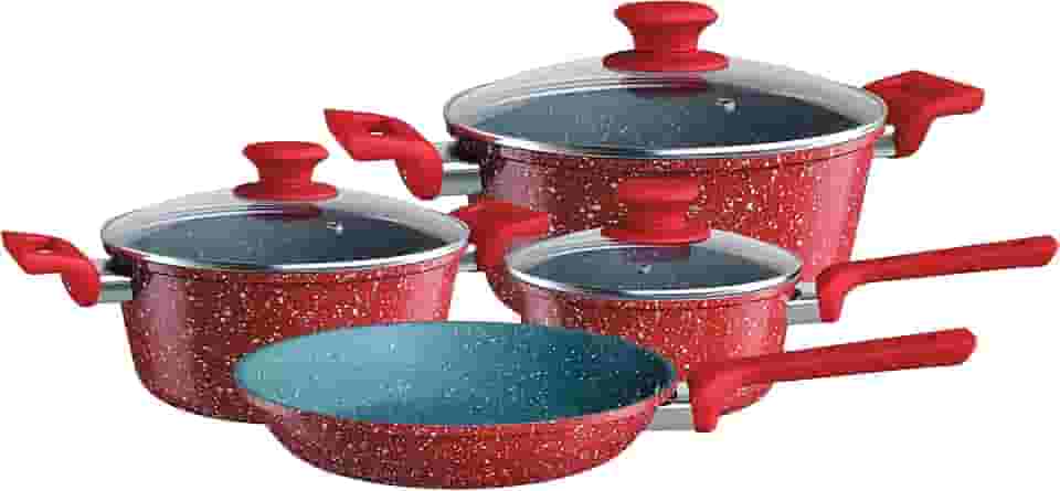 Euro Home - Conjunto de Panelas 4 peças de alumínio com antiaderente ColorStone Volcano - ALU8709-VO