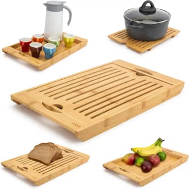 Tábua de corte e bandeja coletora de migalhas para pães e bolos, de bambu - MR1165 - mori