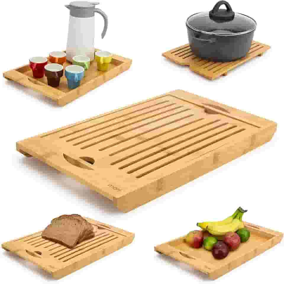 Tábua de corte e bandeja coletora de migalhas para pães e bolos, de bambu - MR1165 - mori
