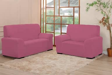 Kit Capa de Sofá Coladinha, 2 e 3 Lugares, Malha Poliéster, Protetor para Sala, Ajuste com Elástico (ROSE)