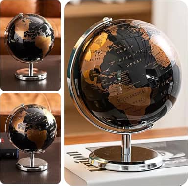 Globo Terrestre Giratório Preto Decorativo Base de Metal Enfeite Educativo para Mesa Presente Mapa Mundi Terrestre Planeta Terra Decoração Vintage Clássica Escritório Sala Quarto Loja Geopolítico