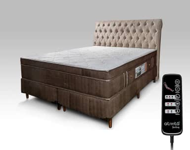 Colchão Massagem Queen (1,58x1,98) SLIM (extra firme) Com Controle Operacional + Box Bipartida + Cabeceira (Marrom Cabeceira Bege)