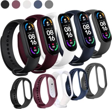 Kit 5 Pulseiras Para Smartband MI Band 7 Cores Preta Azul Cinza Vinho Marsala e Branco com Pino Resistente Feita em Silicone