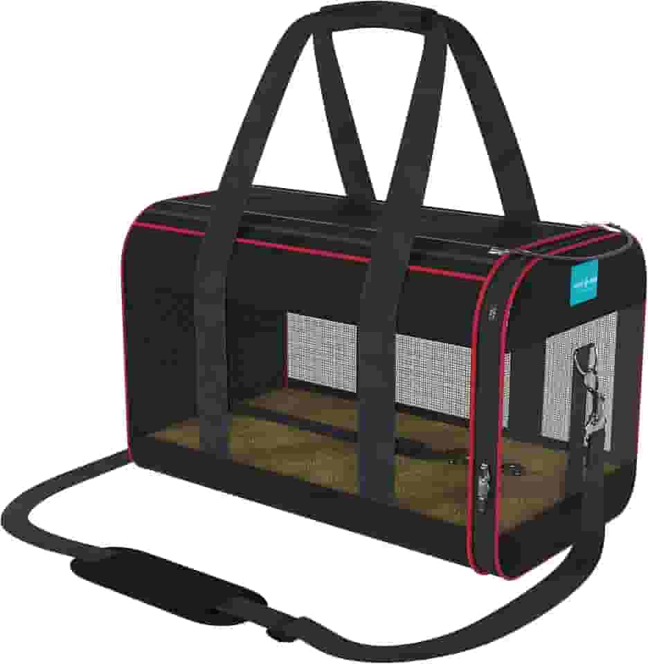 Bolsa Transporte Pet para Avião Cabine Viagem Ventilação Cães e Gatos Reforçada até 10kg Tela Arejada Alça e Tapete Removível Vermelho - Duke & Dixie