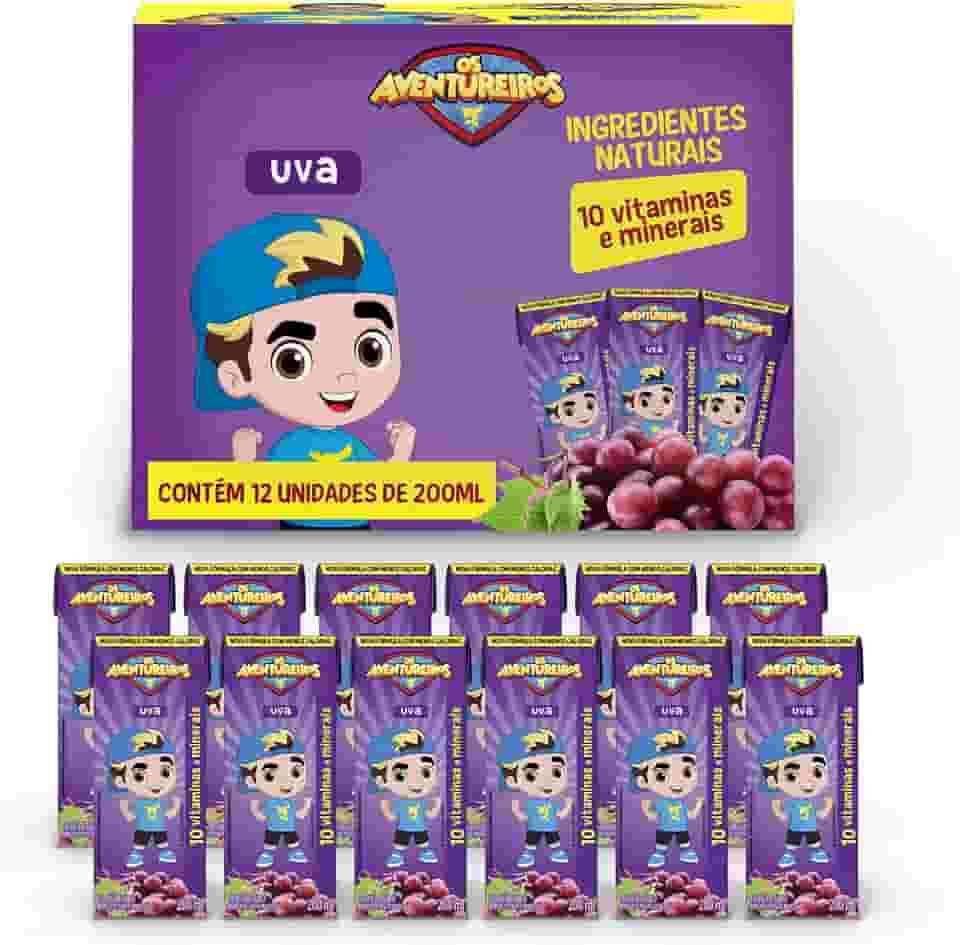 AVENTUREIROS - Néctar de Uva em Caixinha - Sem Ingredientes Artificiais, Sem Glúten - Contém 10 Vitaminas e Minerais, Ingredientes Naturais - Vegano - Pack 12 x 200ml