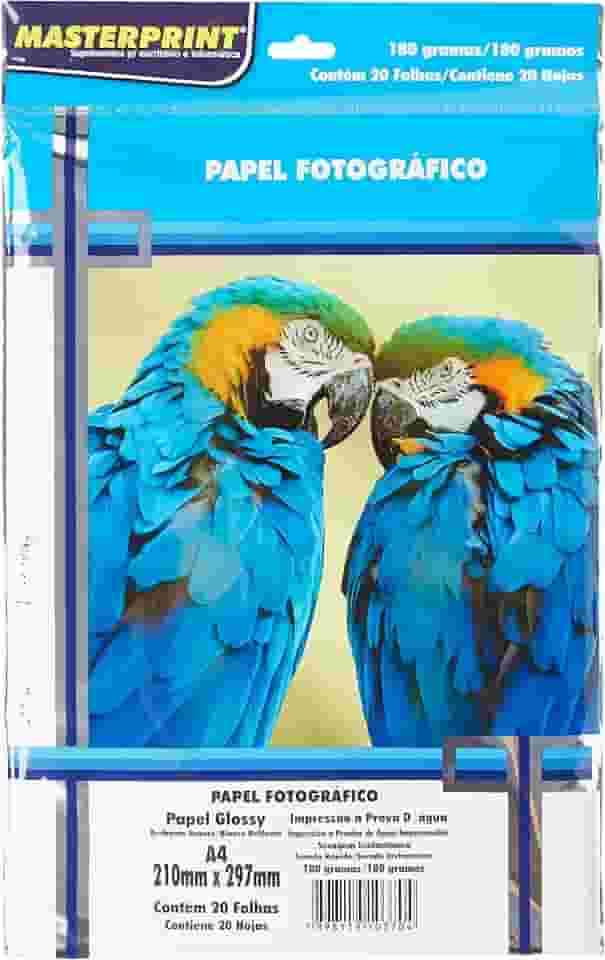 Papel Fotográfico, Inkjet, Glossy, 180g, Masterprint, Multicor, A4, Pacote de 20