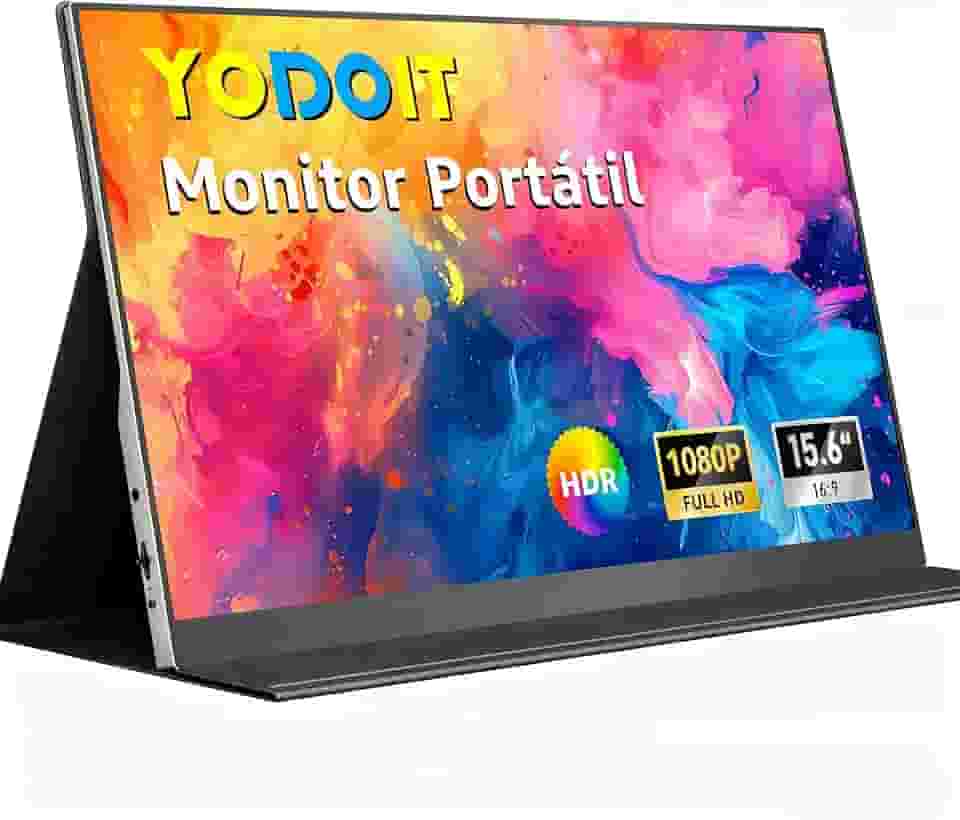 Yodoit Monitor Portátil 15,6' 1080P 100% SRGB FHD Tela com Porta USB Tipo C HDMI com Capa Inteligente Compatível com Laptop, PC, MacBook, Xbox, PS5, Phone