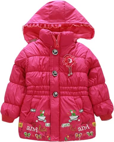 Casaco acolchoado com capuz e flores espessas para bebês e crianças