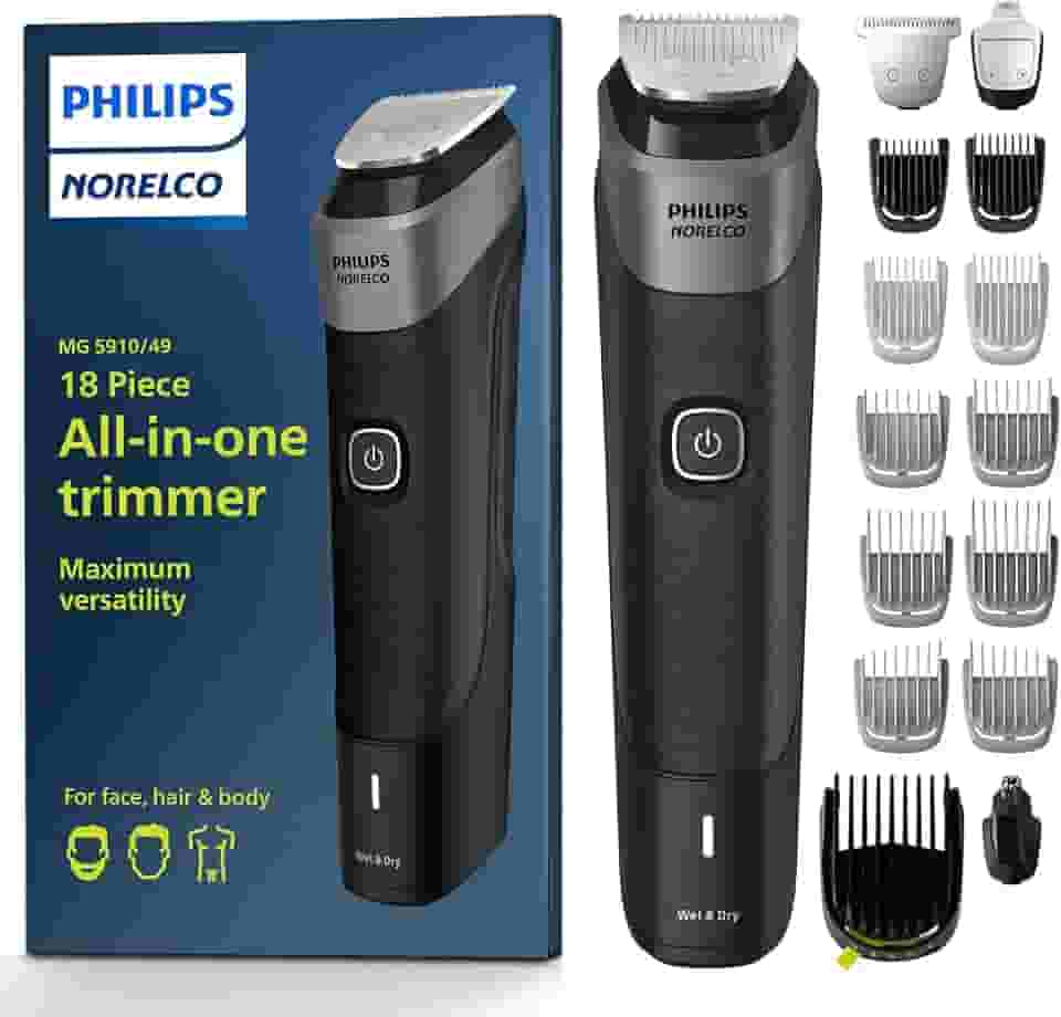 Philips Norelco Multigroom Series 5000 18 peças, aparador de cabelo, cabelo, corpo e cabelo íntimo para homens - SEM ÓLEO DE LÂMINA MG5910/49