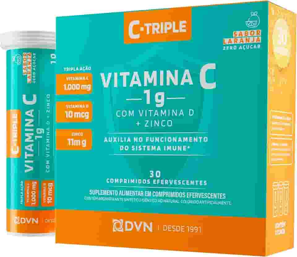 Vitamina C Efervescente 1g + D 400 ui + Zinco 10 mg 30 Comprimidos - C-Triple - Imunidade e Antioxidante