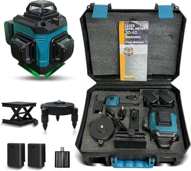 Nível Laser 16 Linhas Verde, 360 Graus com Plataforma Magnética, Kit Completo com 2 Baterias, Carregador e Estojo, para Construção, Instalação e Decoração