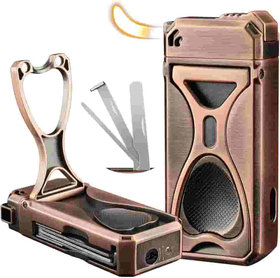 Isqueiro de cachimbo com suporte de tubo, 3 ferramentas de limpeza de tubos dobráveis, isqueiro de chama macio 4 em 1, butano recarregável, conjunto de cachimbos masculino de presente (cor