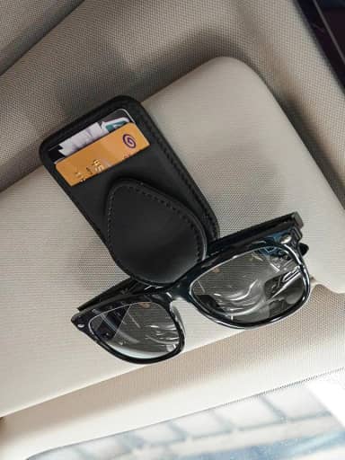 Clipe de couro para óculos de sol - Gancho universal antiderrapante para viseira de sol para carro com ranhura para óculos de sol, acessórios de direção segura