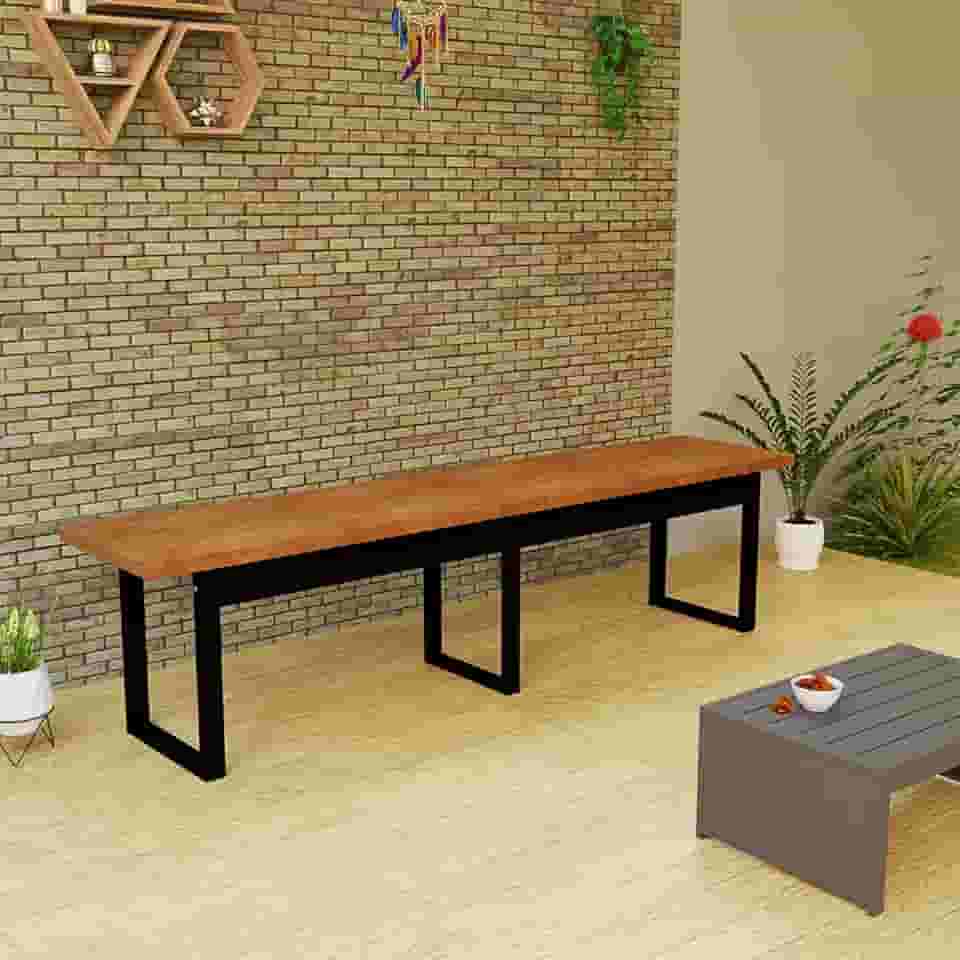 Banco De Madeira MDF Com Estrutura Metálica Decoração Área Gourmet (Nature)