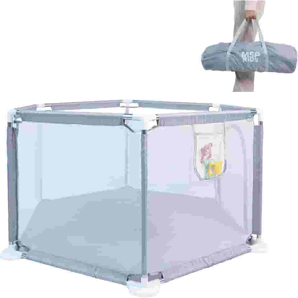 Cercadinho Chiqueirinho Portátil Seguro Para Bebe Facil De Montar Grade De Proteção (Cinza)