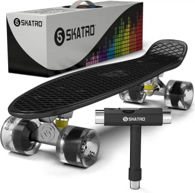 Skatro Skate Mini Cruiser. Placa de plástico estilo retrô de 56 x 15 cm vem completa