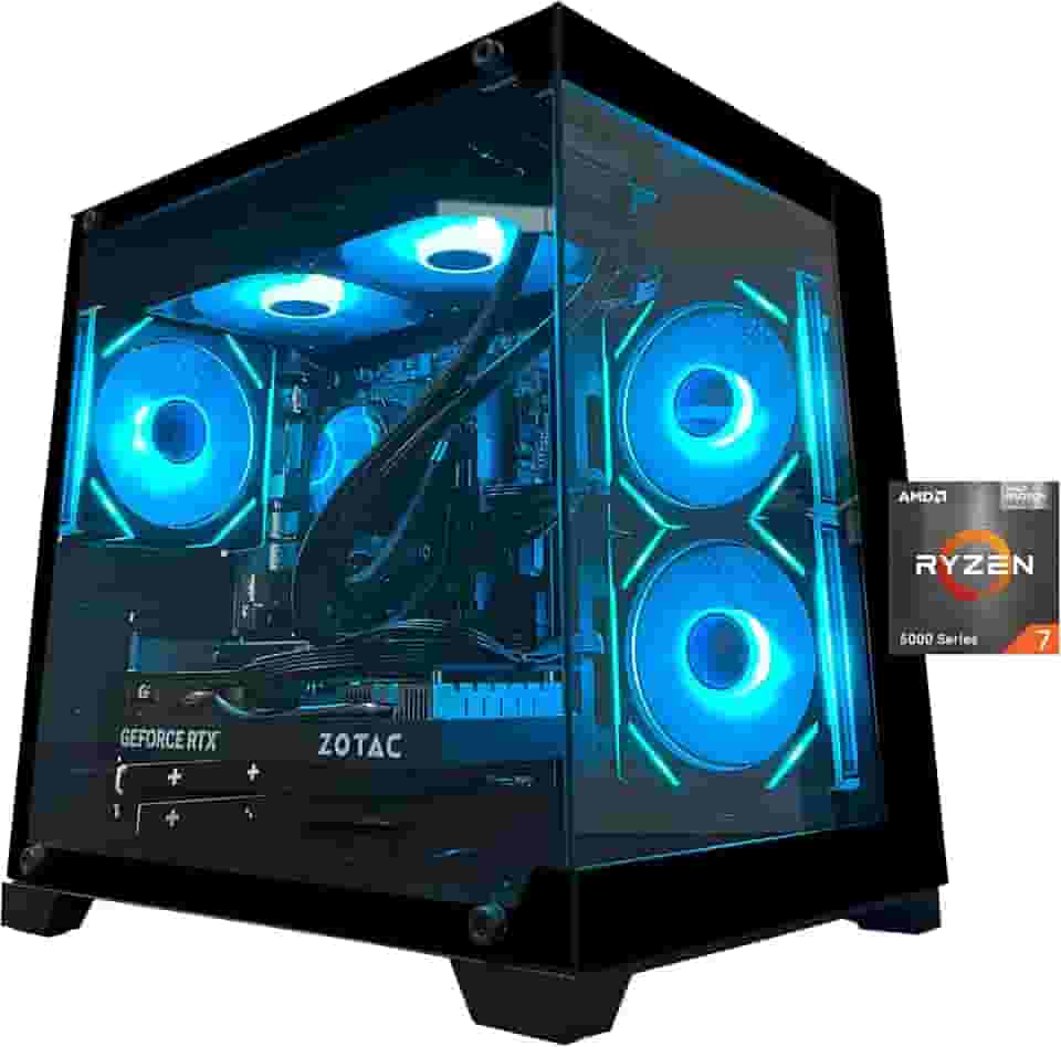 Computador desktop para jogos, Ryzen 7 5700X, RTX 5060, RAM DDR4 de 32 GB e SSD NVMe M.2 de 1 TB, cooler líquido 240, ventiladores ARGB, escritório de design de jogos