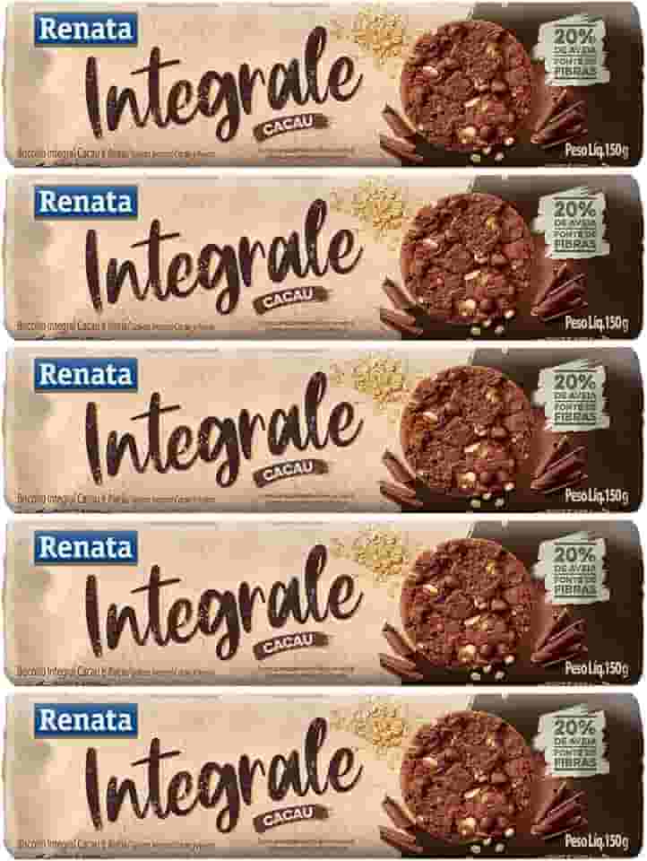Kit com 5 Pacotes de Biscoito Integrale Cacau e Aveia de 150g cada - Renata